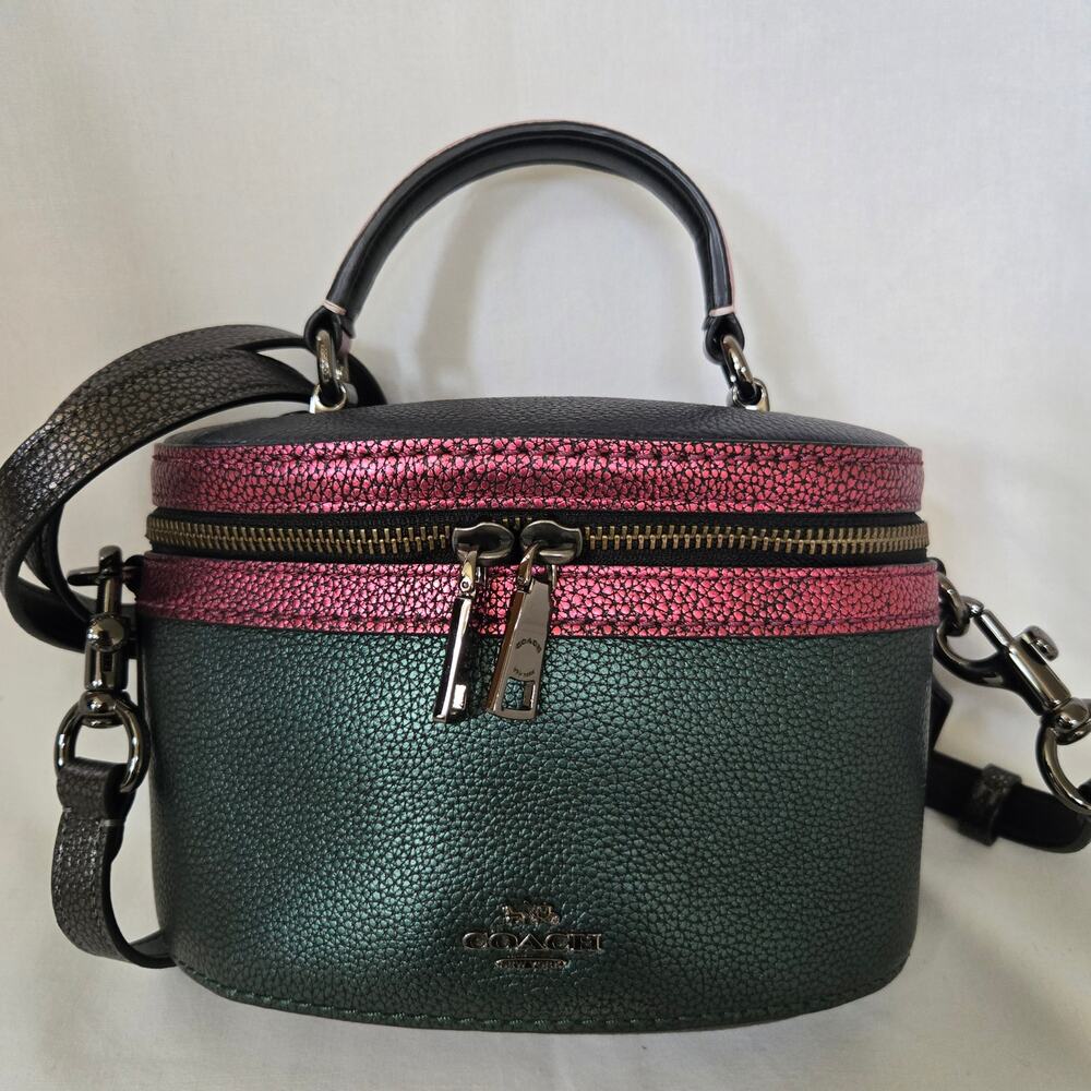 Coach Trail Bag Colorblock Metallic Green Berry Pink Blue Pebbled Leather 38769